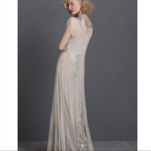 BHLDN Anna Sui Aiguille Cream Silver Vintage Wedding Gown Dress 0 XS - Picture 2 of 4